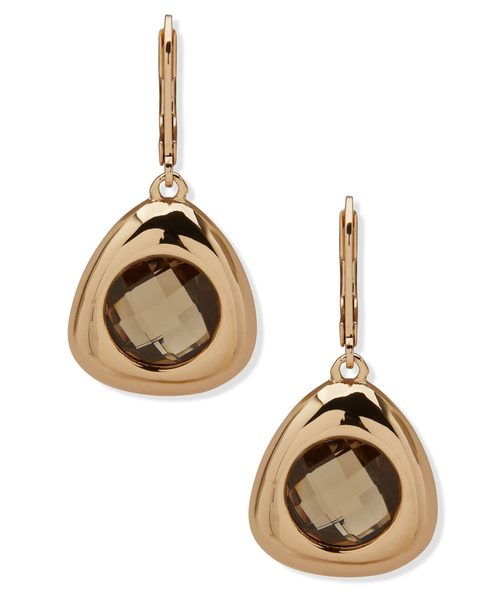 Stone and Metal Drop Pierced Earrings - Anne Klein
