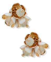 Textured Flower Stud Pierced Earrings - Anne Klein