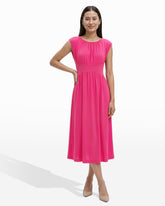 Boat Neckline Shirred Midi Dress - Anne Klein VIBRANT PINK