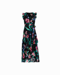 High-Low Wrap Dress with Ruffle Sleeves - Anne Klein ANNE BLACK MULTI