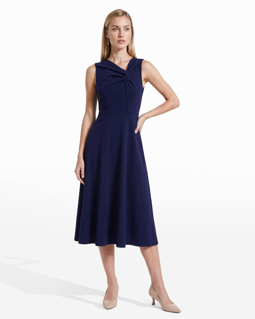 Twist Front A-line Midi Dress - Anne Klein DEEP NAVY