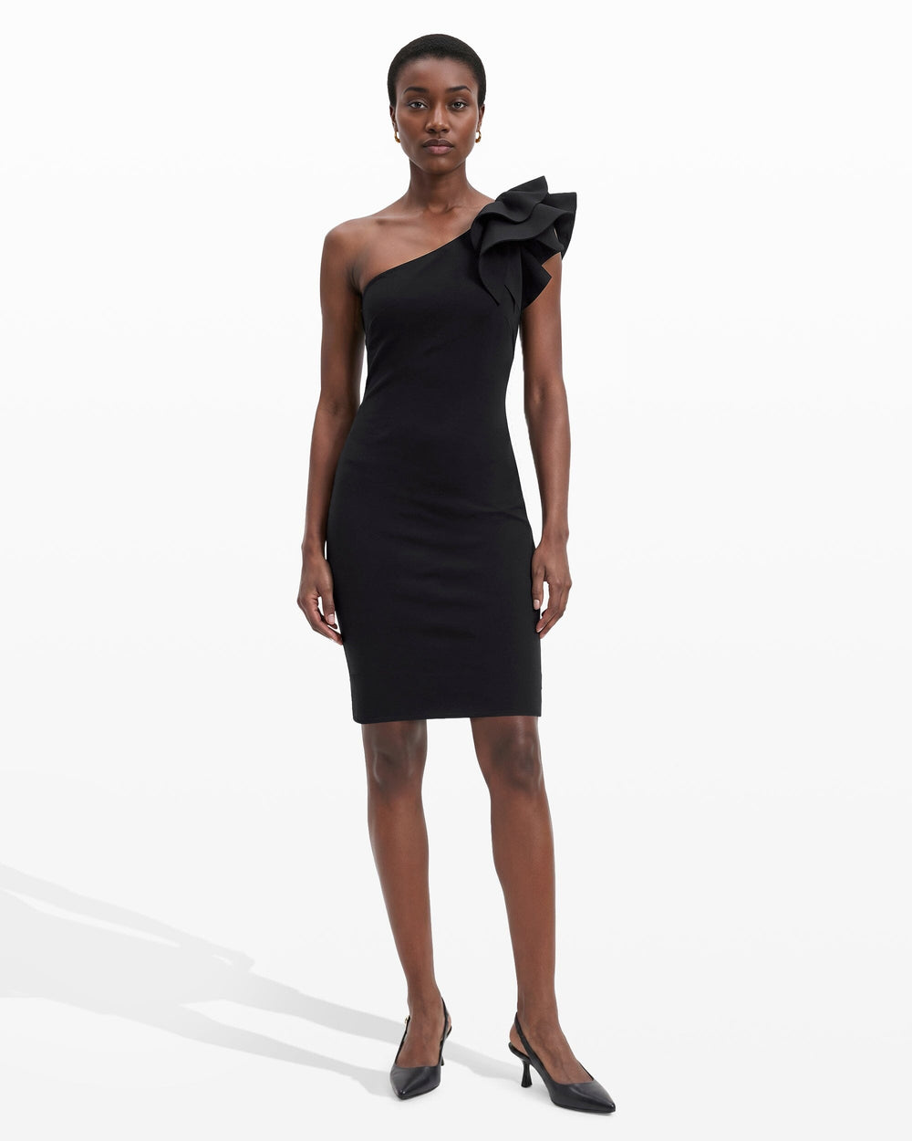 One Shoulder Sheath Dress with Ruffle - Anne Klein ANNE BLACK