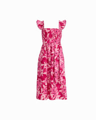 Smocked Midi Dress with Ruffle Sleeves - Anne Klein VIBRANT PINK MULTI