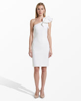 One Shoulder Sheath Dress with Ruffle - Anne Klein CRISP WHITE