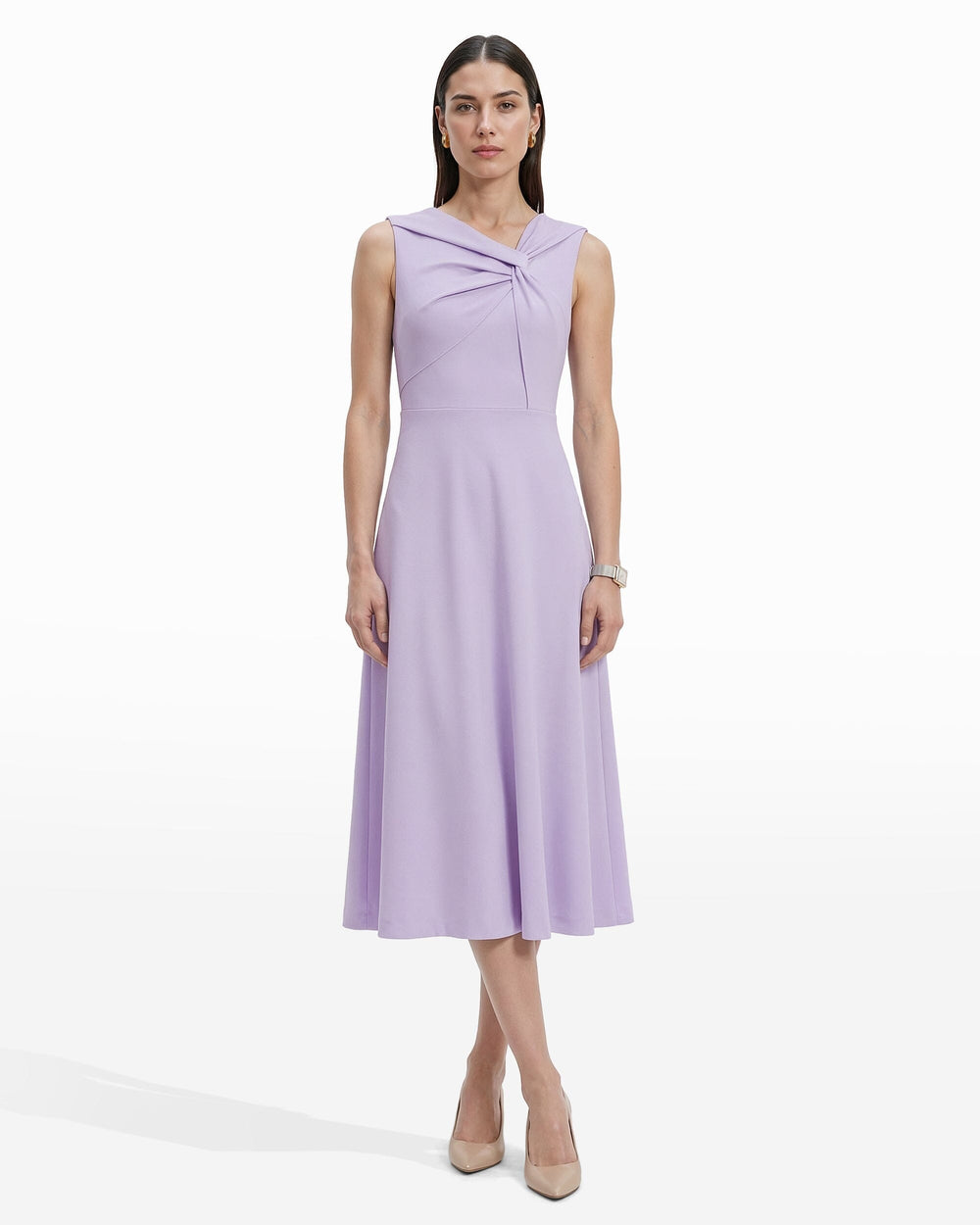 Twist Front A-line Midi Dress - Anne Klein PASTEL LILAC