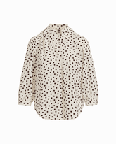 Y-Neck Blouse with Three-Quarter Sleeves in WHT DV / DK CHOC | Anne Kl - Anne Klein WHT DV/DK CHOC