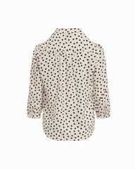 Y-Neck Blouse with Three-Quarter Sleeves in WHT DV / DK CHOC | Anne Kl - Anne Klein WHT DV/DK CHOC