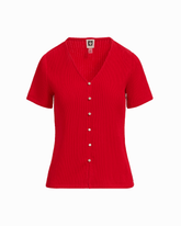 Short Sleeve V-Neck Knit Top in BEGONIA RED - Anne Klein BEGONIA RED