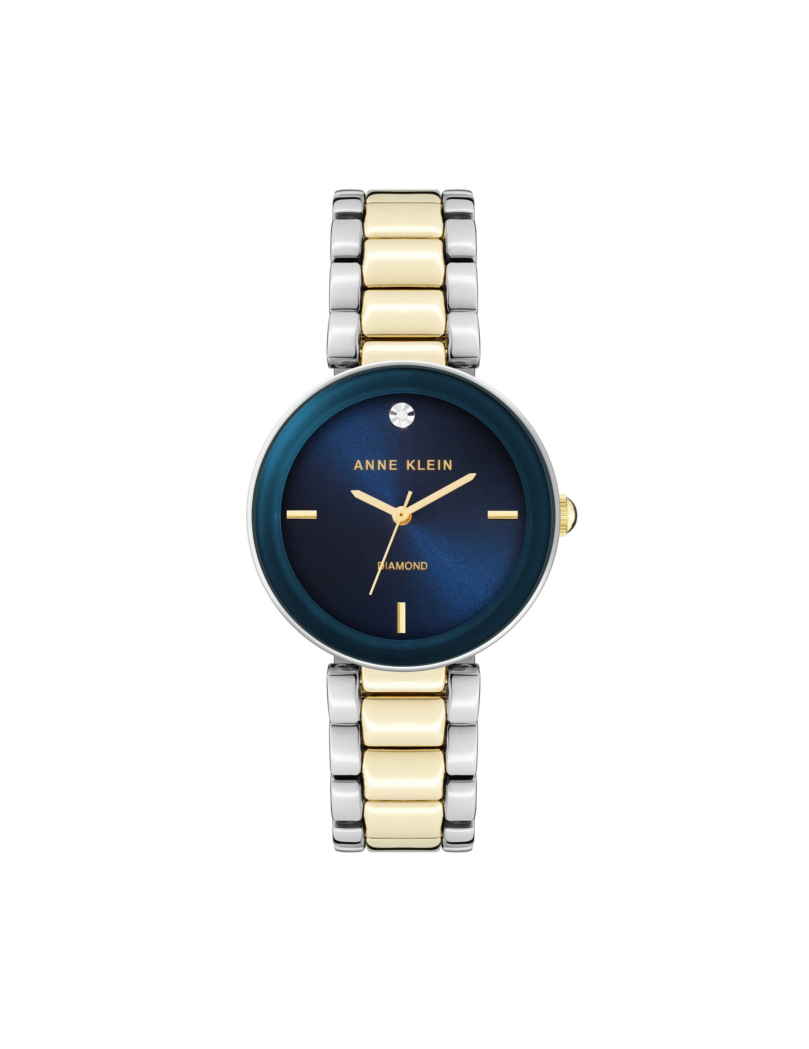 Diamond Dial Bracelet Watch - Anne Klein Navy&Two-Tone