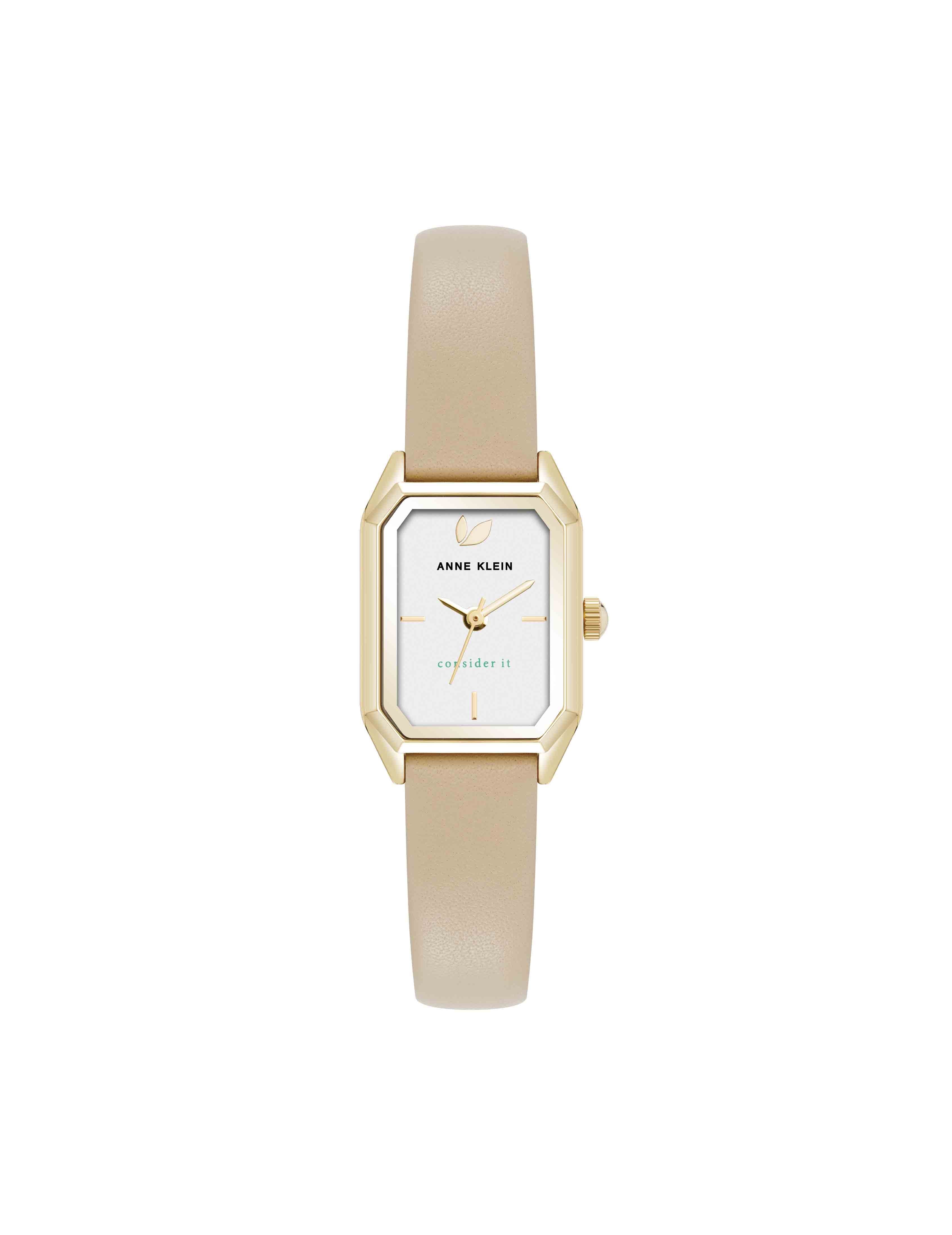 Octagonal Sustainable Leather Band Watch - Anne Klein Gold-Tone/Beige