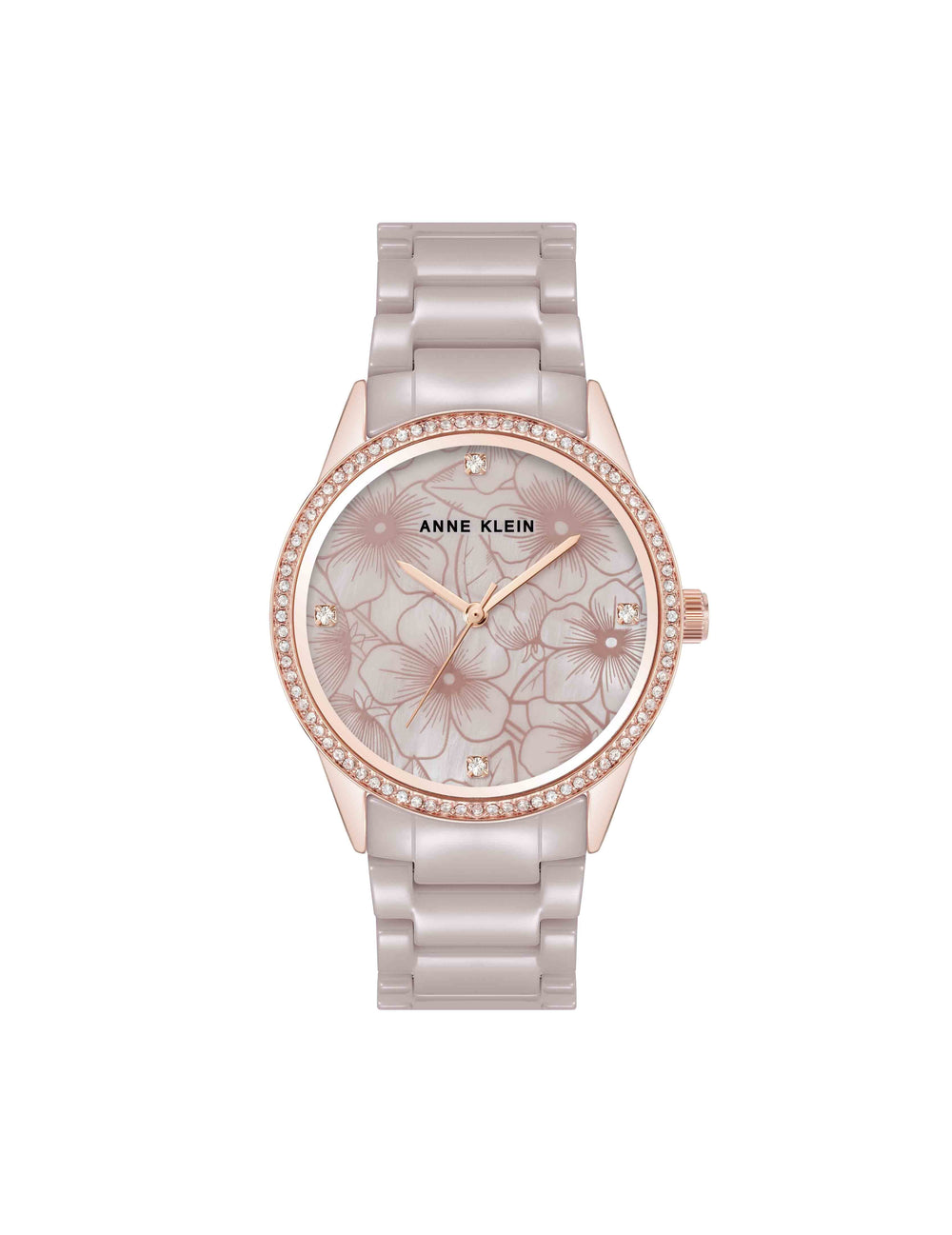Ceramic Bracelet Floral Dial Watch - Anne Klein Taupe/Rose-Tone
