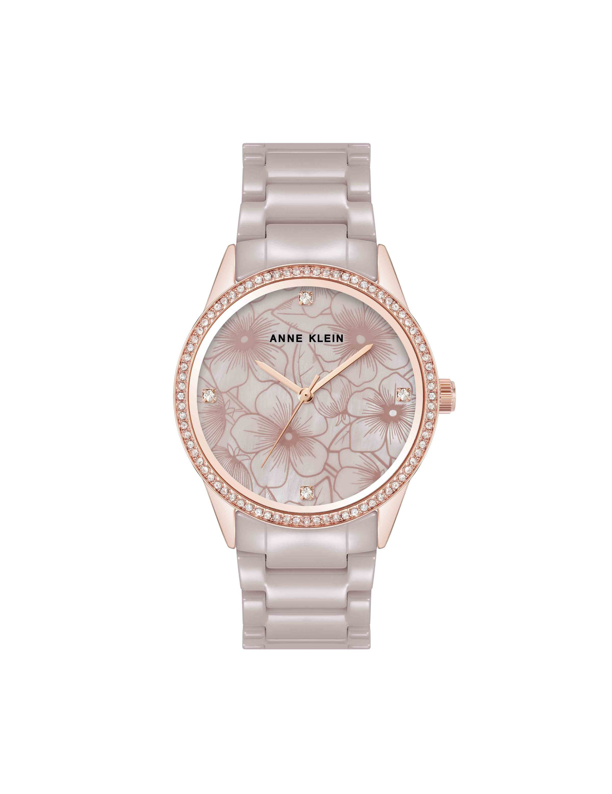 Ceramic Bracelet Floral Dial Watch - Anne Klein Taupe/Rose-Tone
