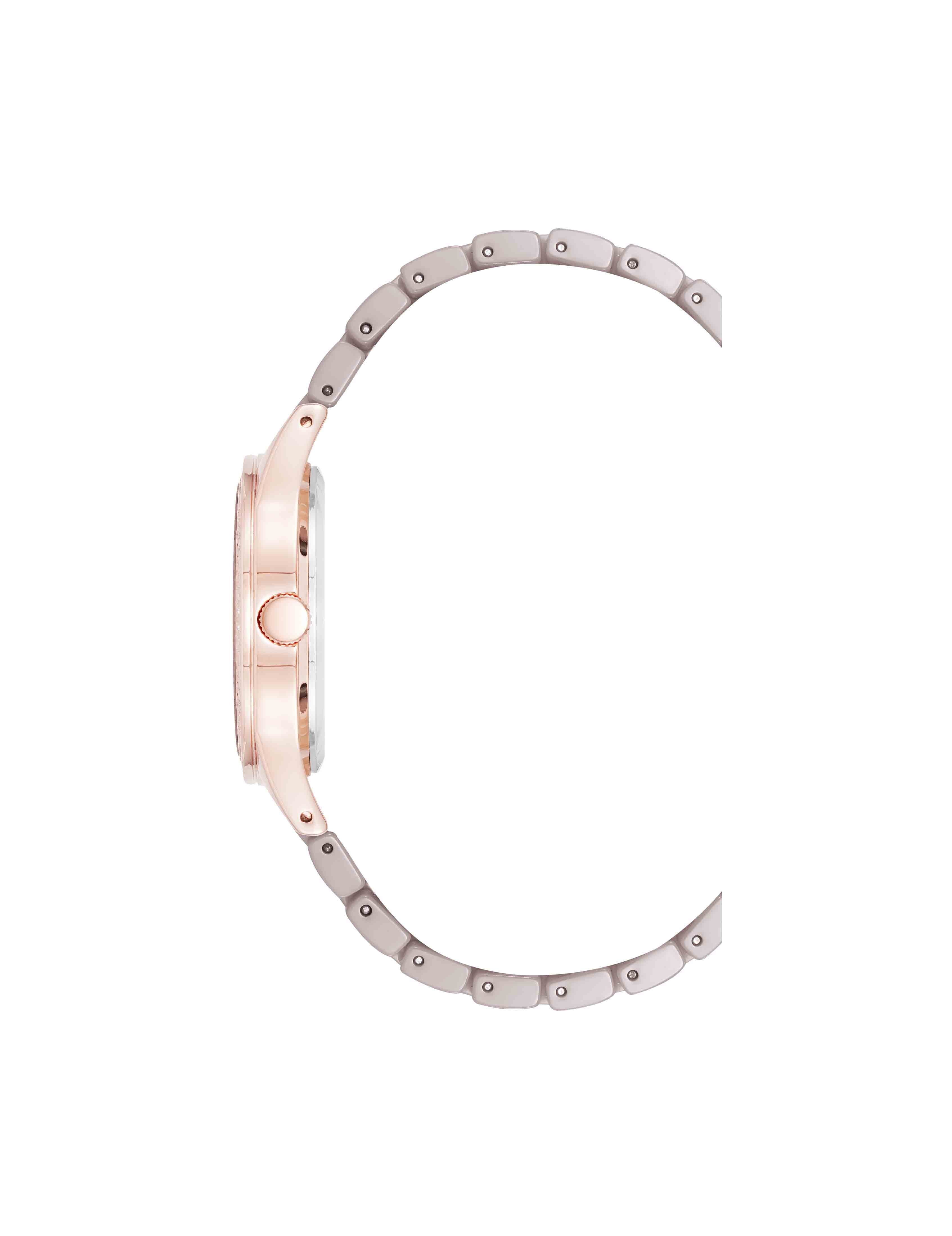 Ceramic Bracelet Floral Dial Watch - Anne Klein Taupe/Rose-Tone