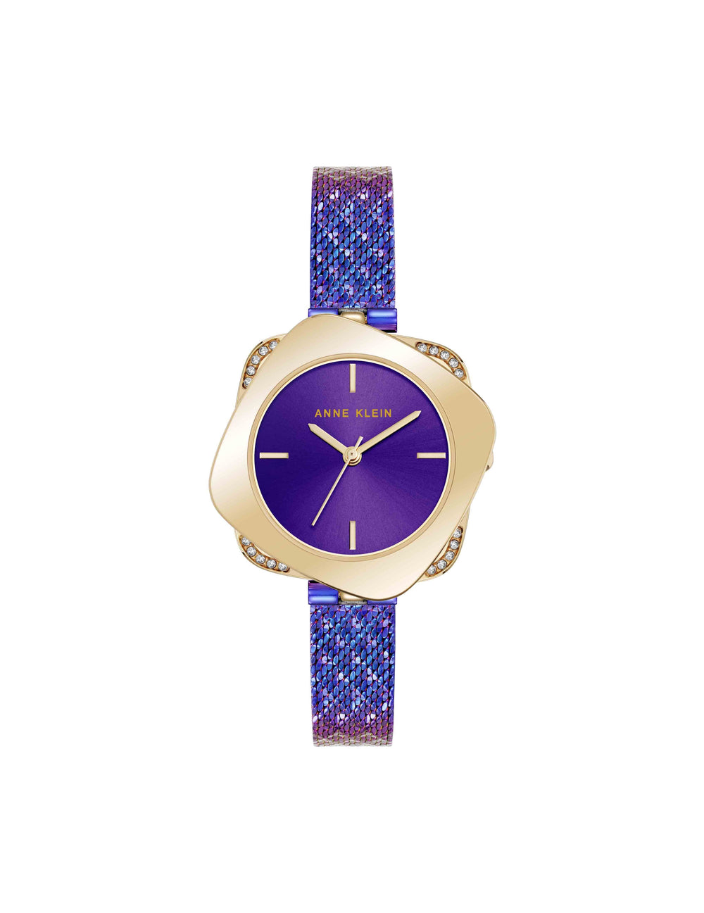Elegant Hidden Crystal Watch - Anne Klein Iridescent Purple/Gold-Tone