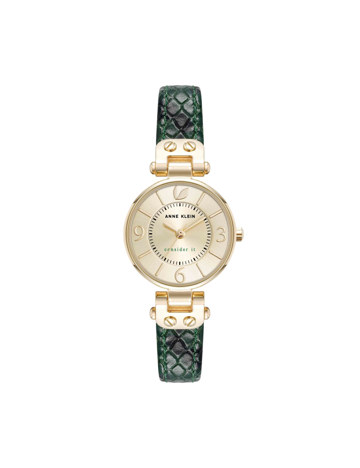 Sustainable Leather Strap Watch - Anne Klein Gold-Tone/Green