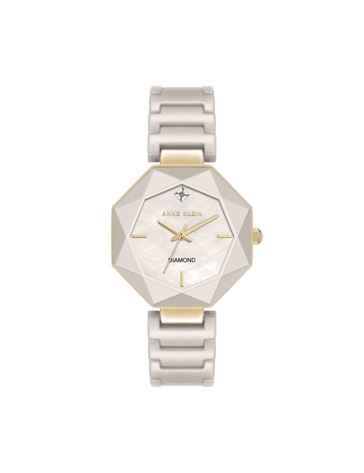 Octagonal Ceramic Diamond Dial Bracelet Watch - Anne Klein Taupe/Gold-Tone