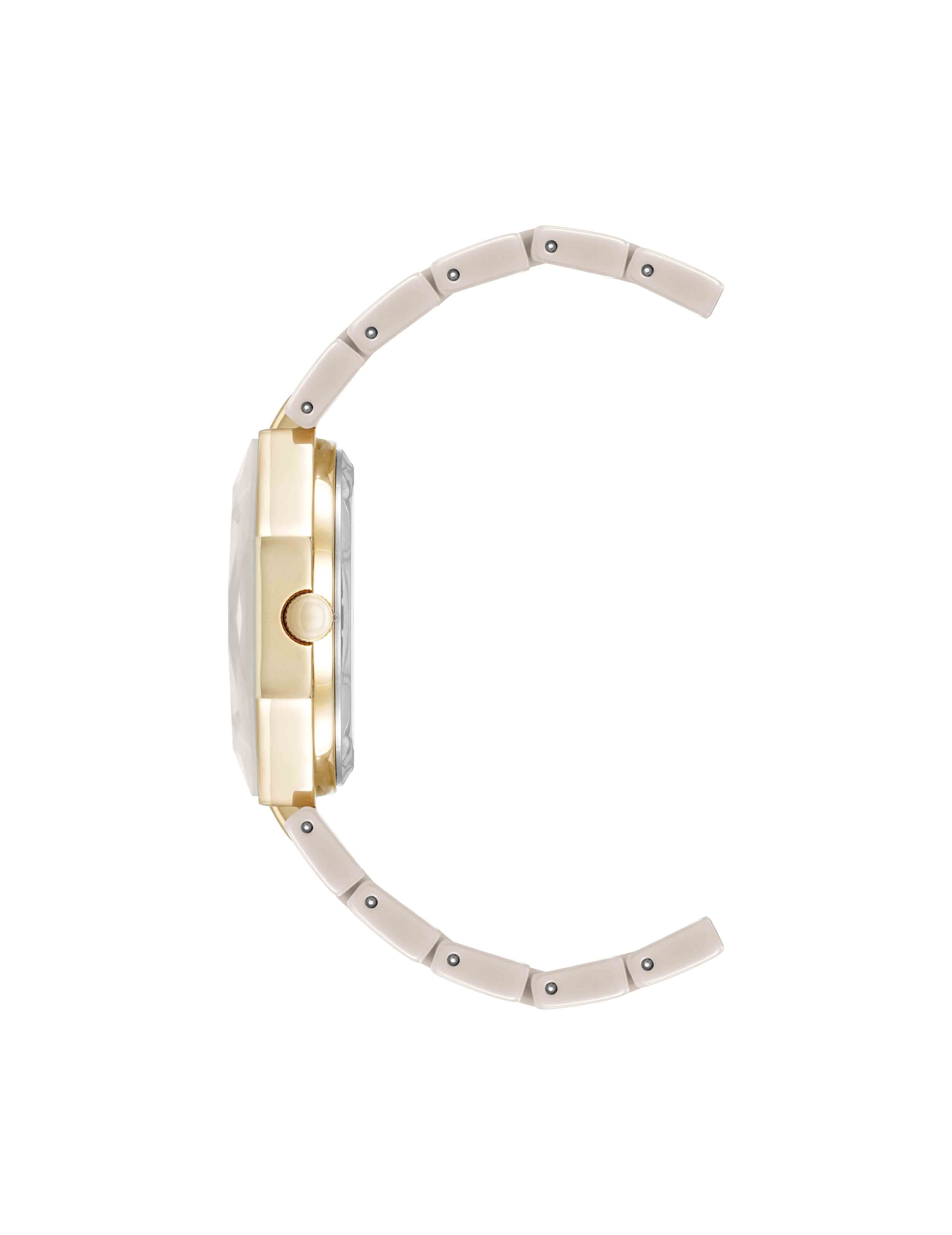Octagonal Ceramic Diamond Dial Bracelet Watch - Anne Klein Taupe/Gold-Tone