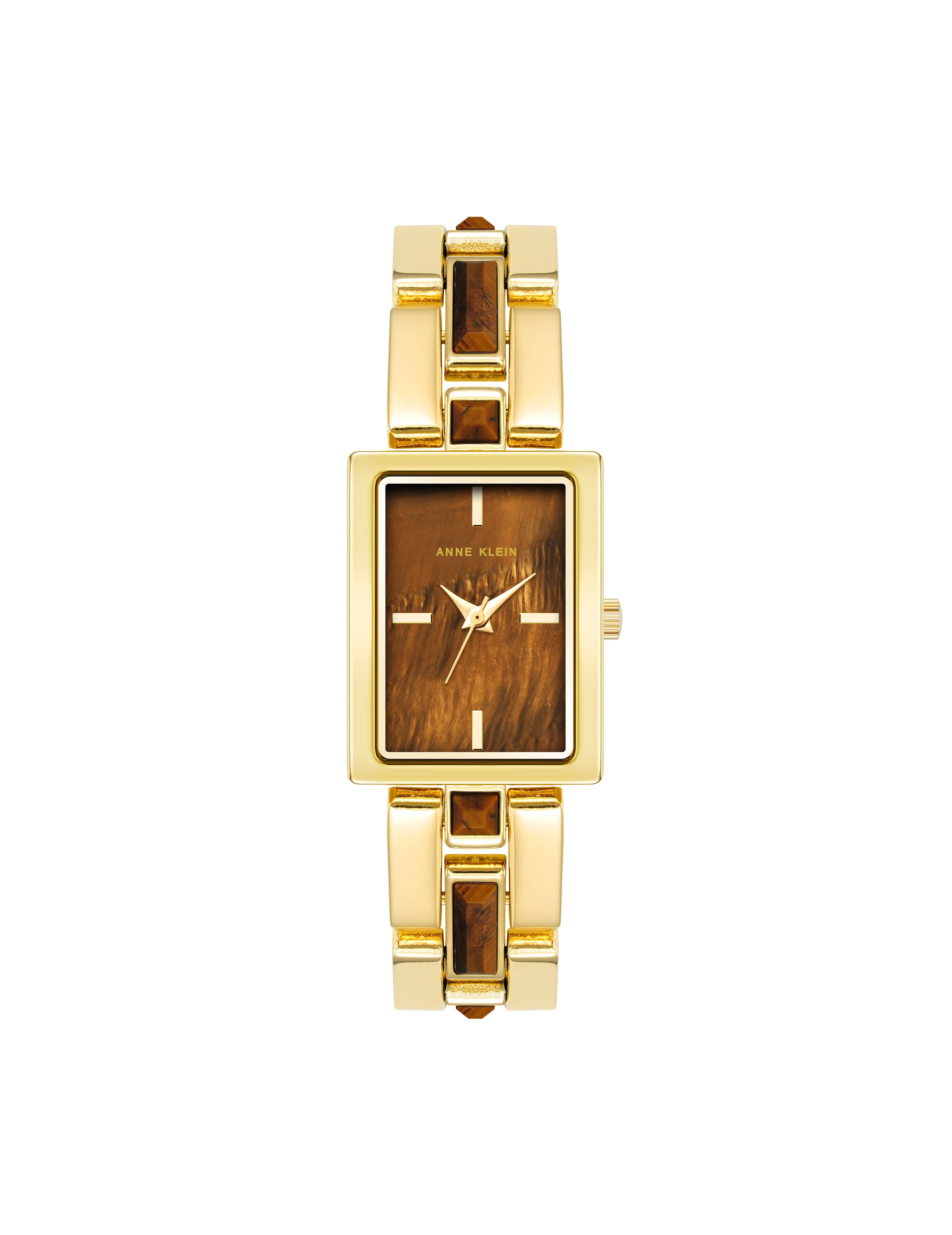 Gemstone Accented Bracelet Watch - Anne Klein Tiger's Eye/Gold