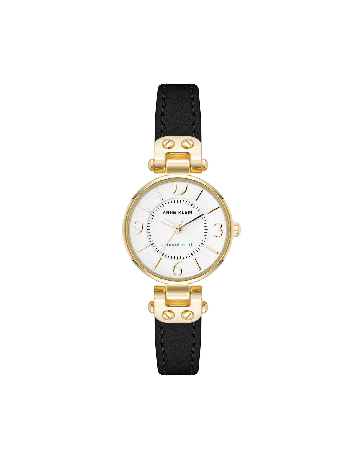 Sustainable Leather Strap Watch - Anne Klein Gold-Tone/Black