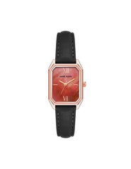 Octagonal Leather Strap Watch in Rose Gold - Anne Klein Black/Burgundy/Rose-Tone
