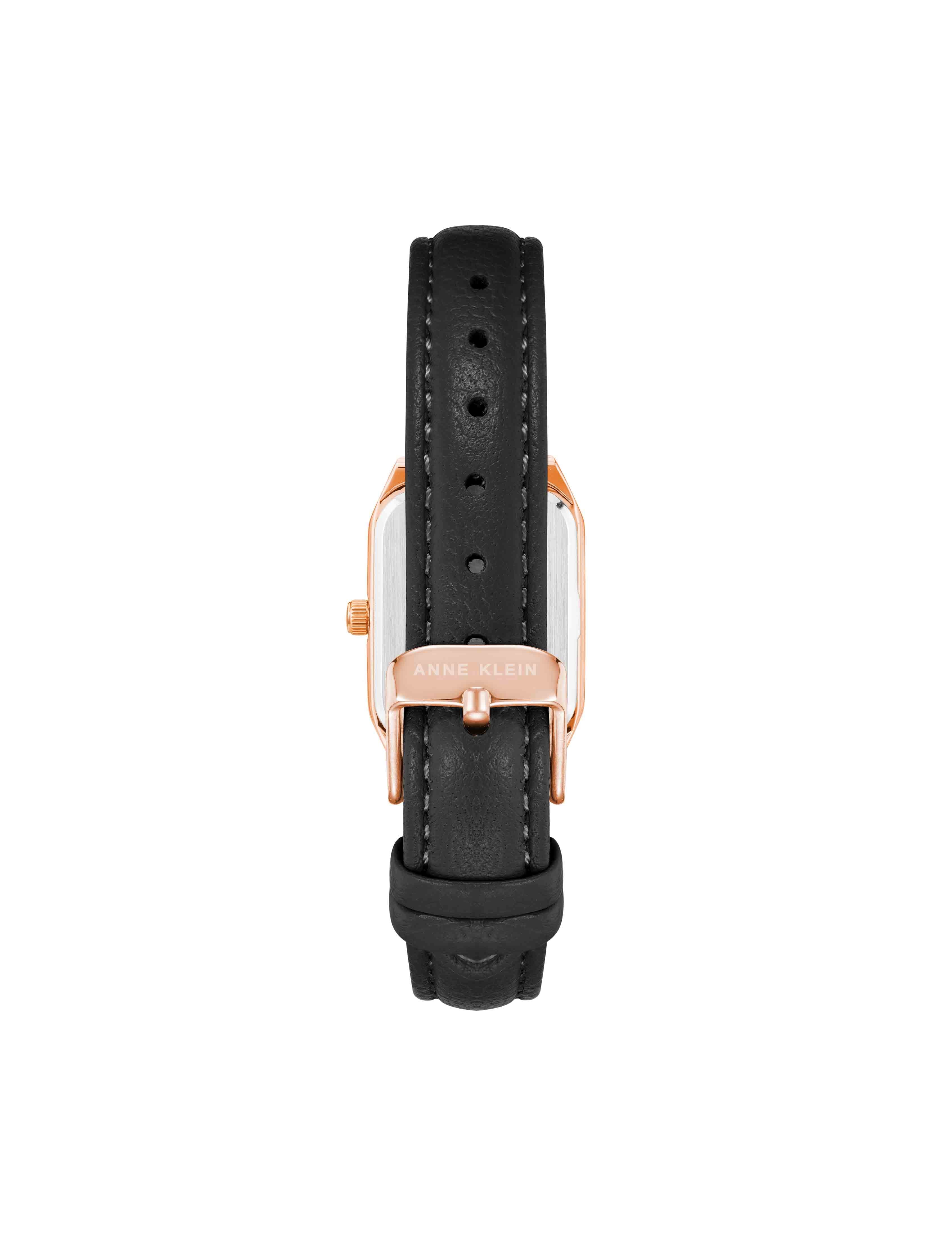 Octagonal Leather Strap Watch in Rose Gold - Anne Klein Black/Burgundy/Rose-Tone