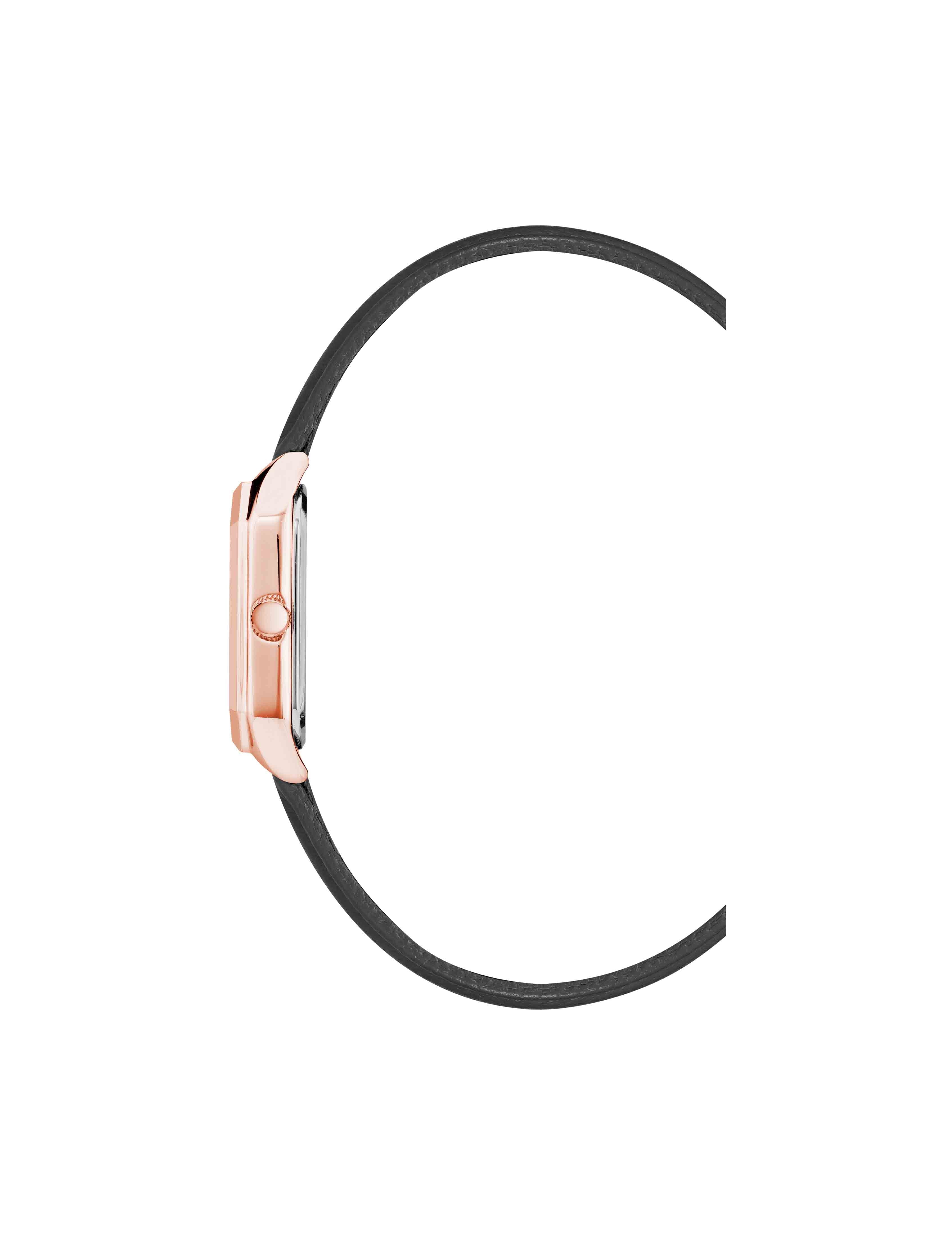Octagonal Leather Strap Watch in Rose Gold - Anne Klein Black/Burgundy/Rose-Tone