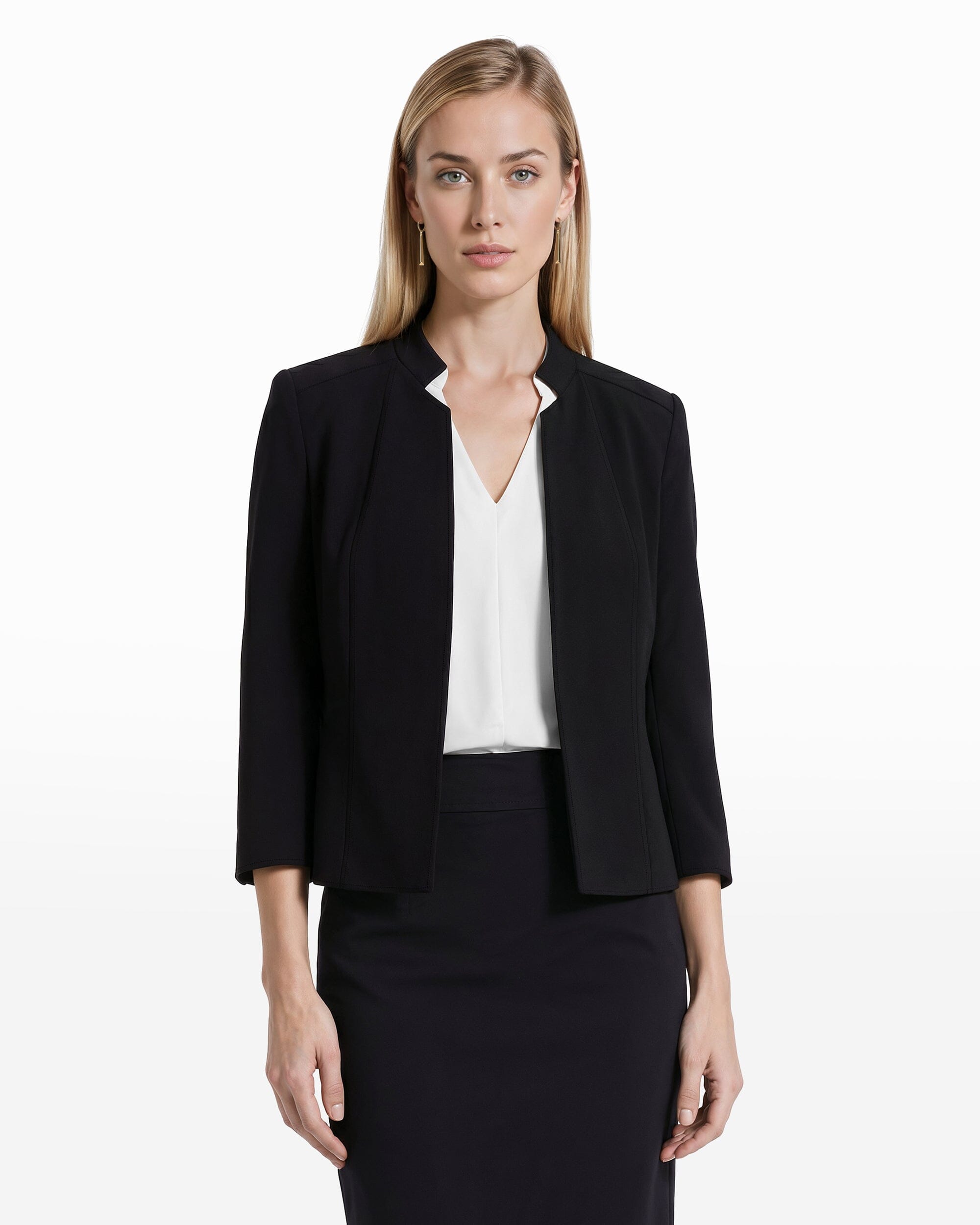 Stand Collar Blazer in Fluid Crepe - Anne Klein Anne Black
