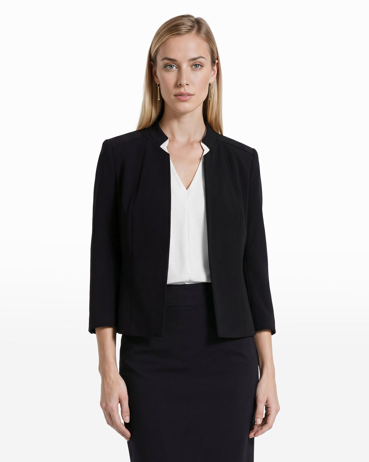 Stand Collar Blazer in Fluid Crepe - Anne Klein Anne Black
