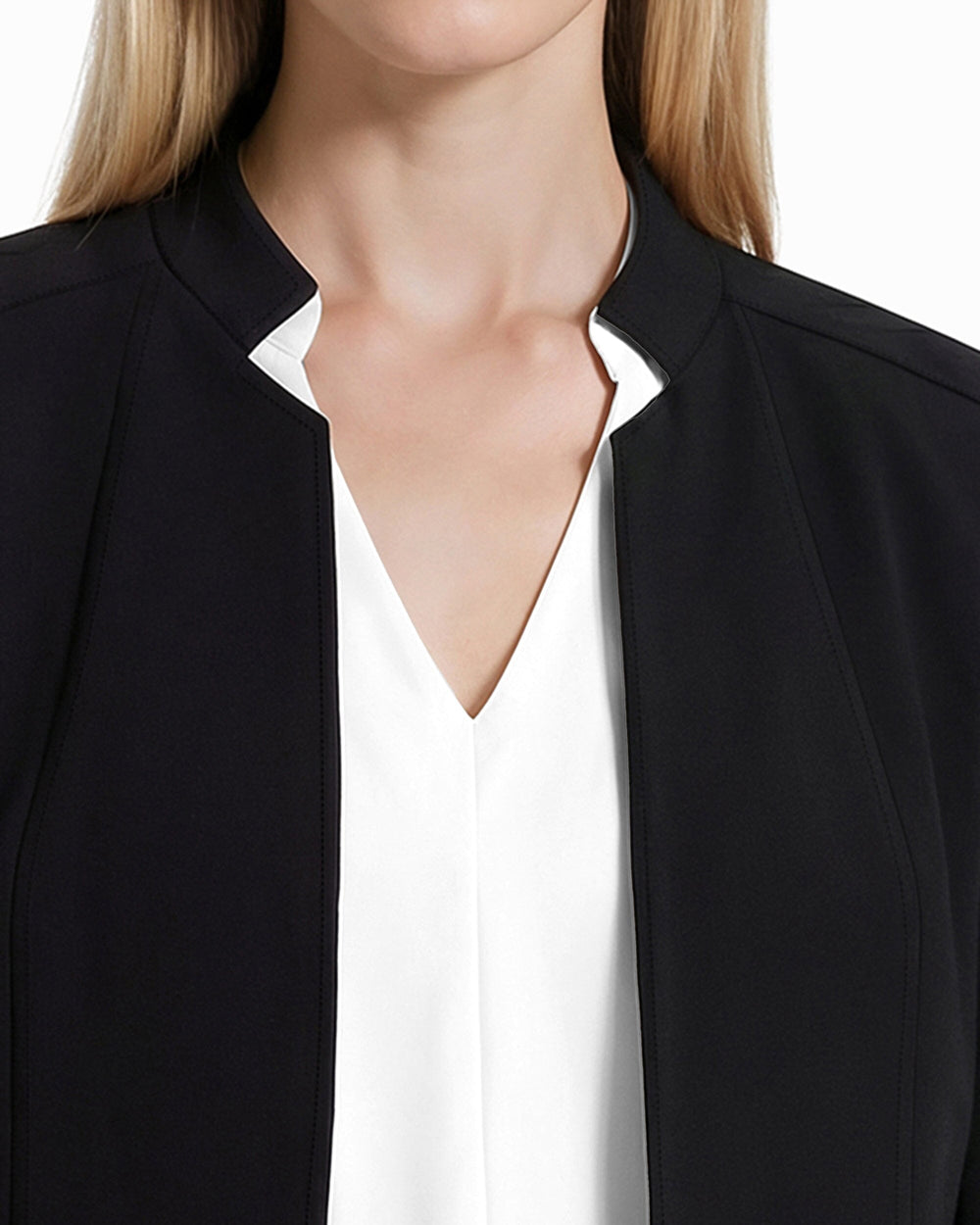 Stand Collar Blazer in Fluid Crepe - Anne Klein Anne Black