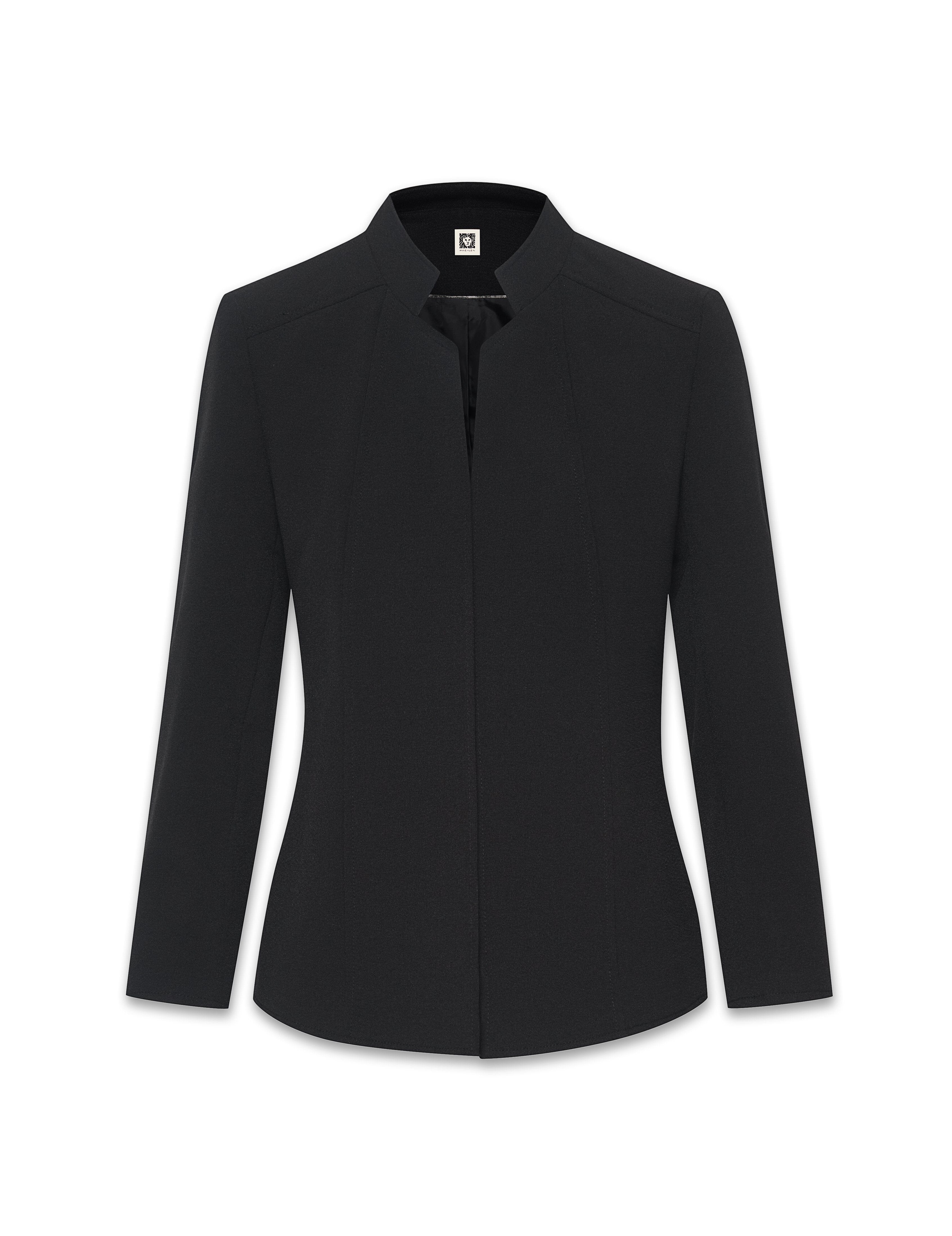 Stand Collar Blazer in Fluid Crepe - Anne Klein Anne Black