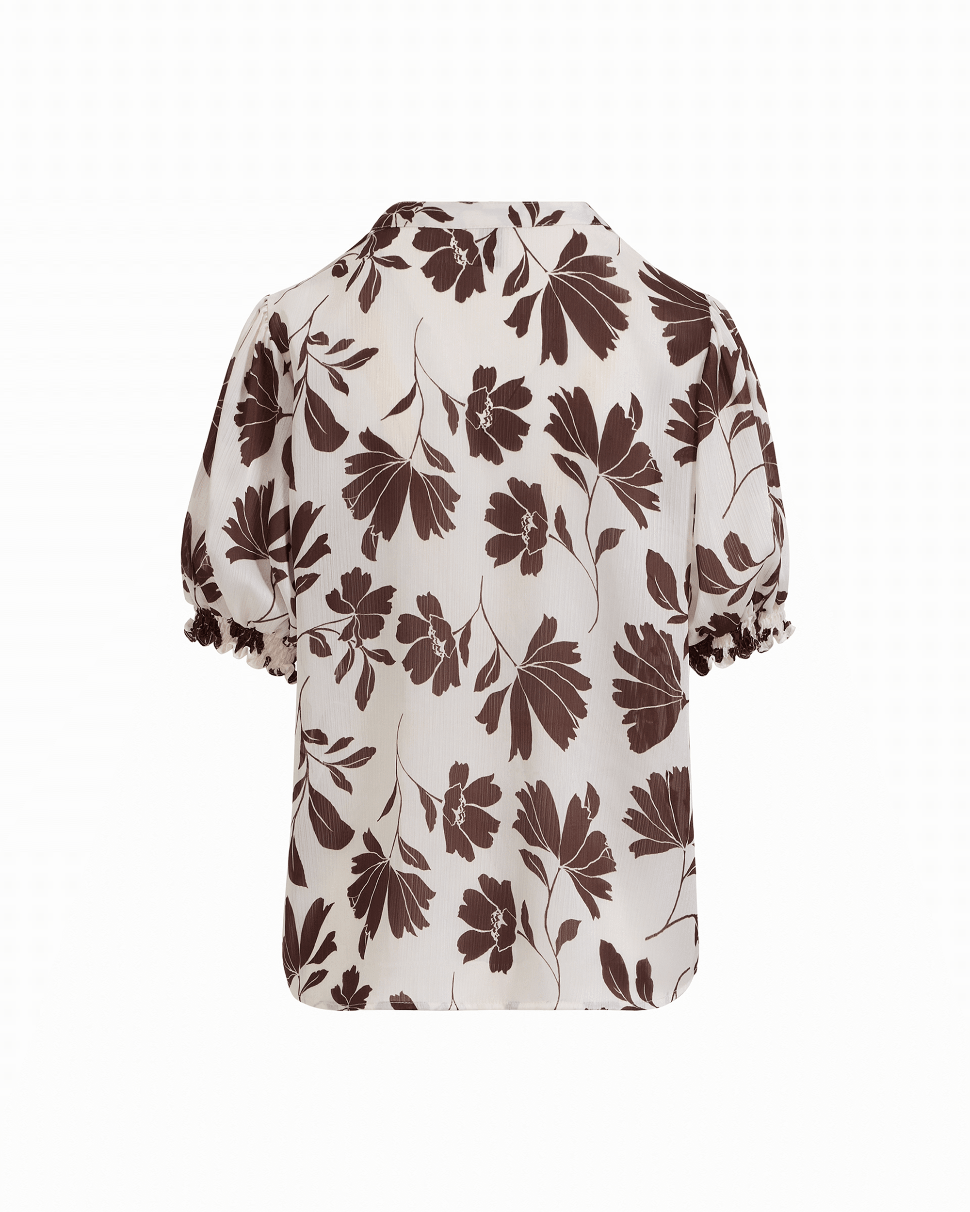 Y-Neck Smocked Cuff Blouse in WHT DV / DK CHOC - Anne Klein WHT DV/DK CHOC