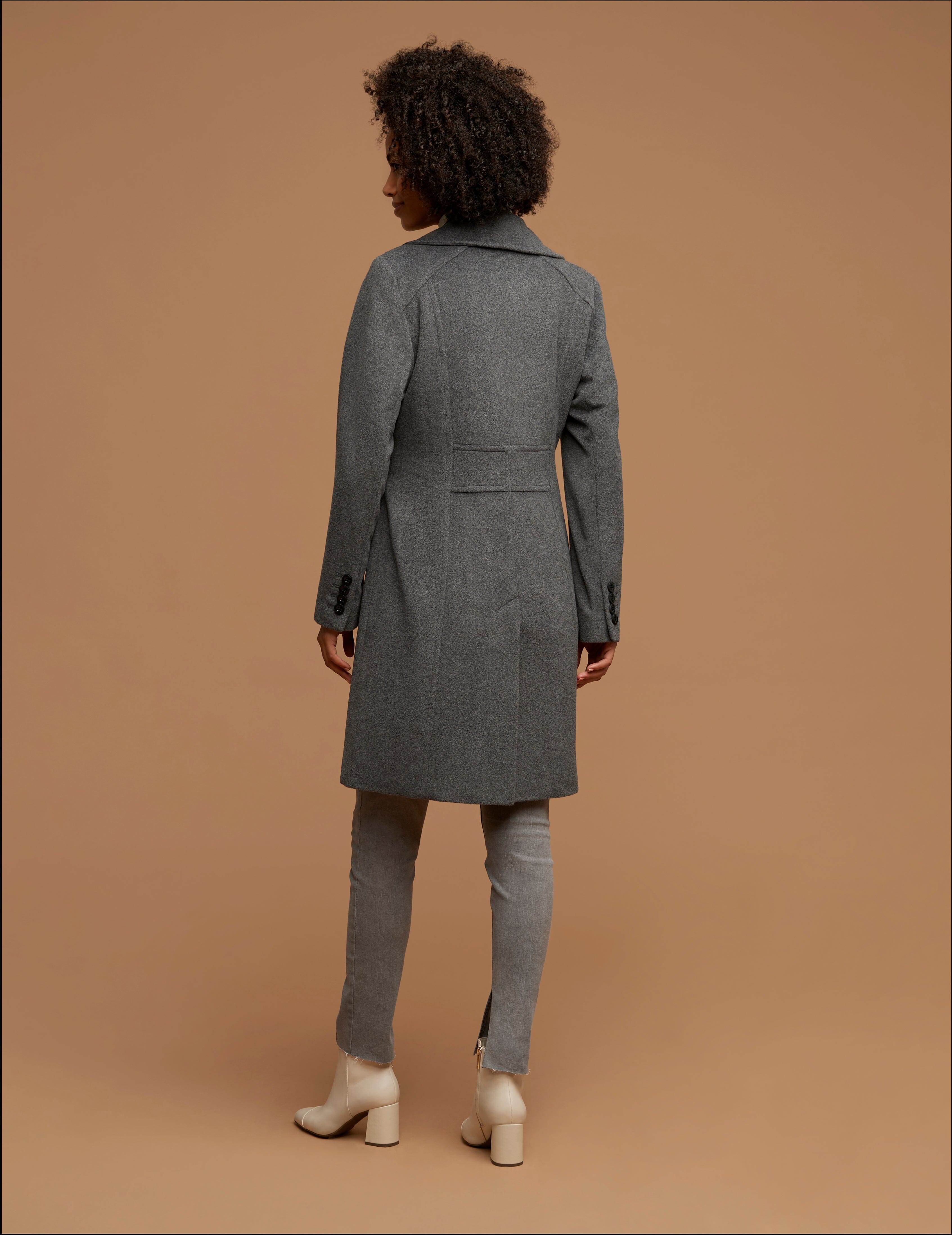 Notch Collar Wool Coat - Anne Klein Light Grey