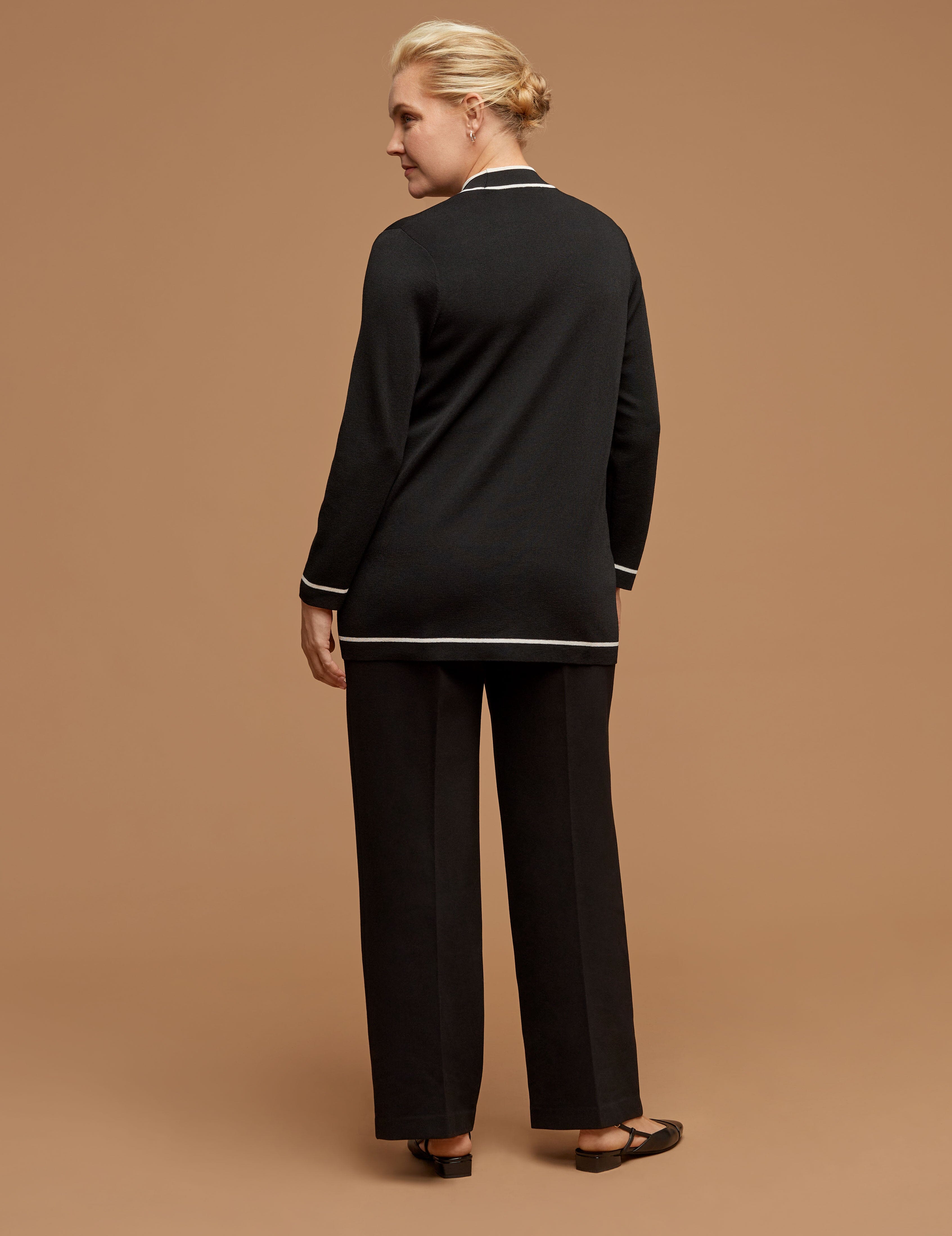 Plus Size Open-Front Cardigan with Tipping - Anne Klein Anne Black/ Anne White