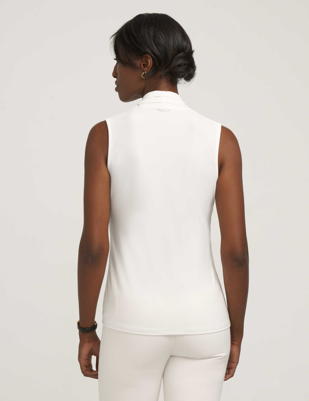 Petite V-Neck Triple Pleat Top - Anne Klein Anne White