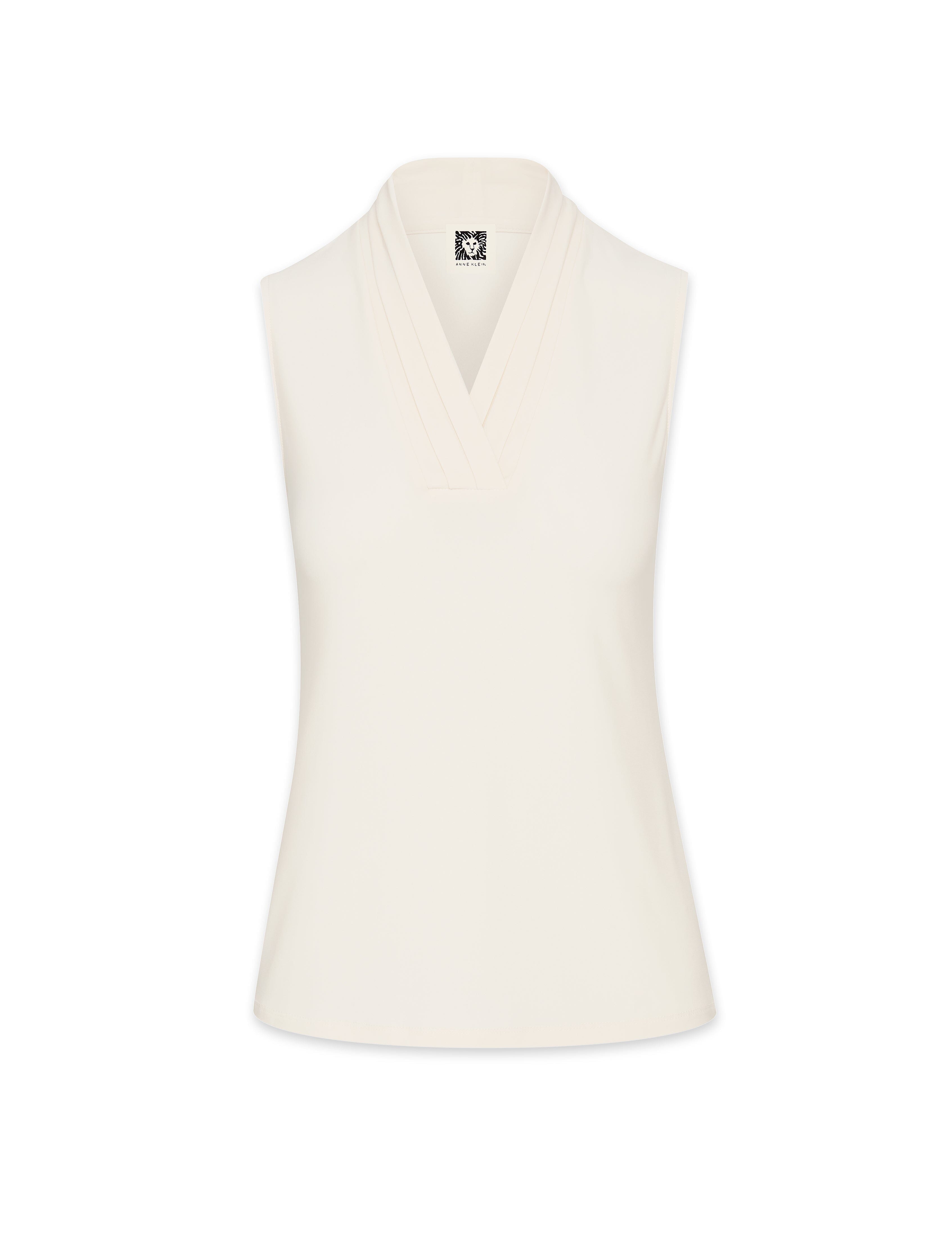Petite V-Neck Triple Pleat Top - Anne Klein Anne White