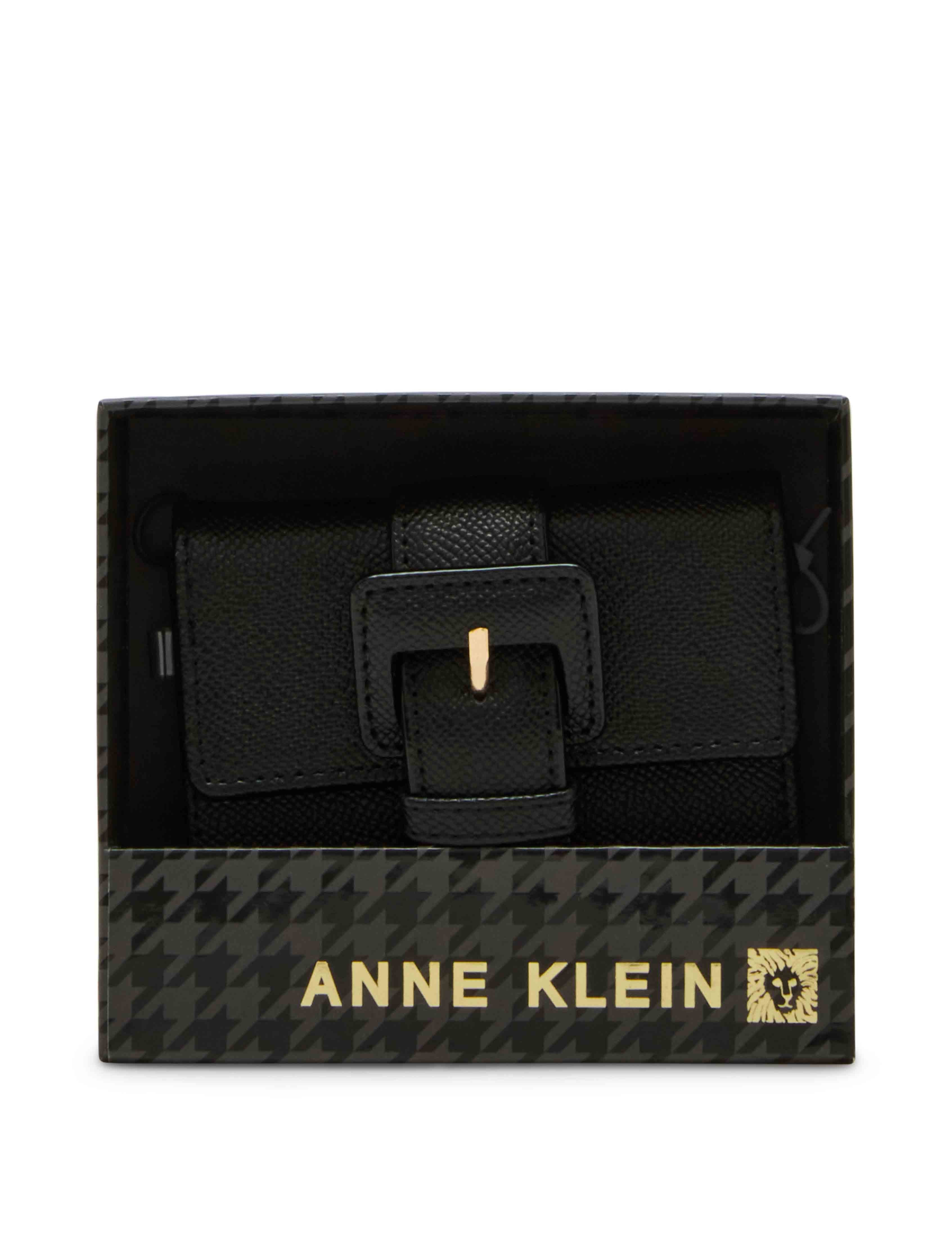 Covered Buckle Flap Wallet Gift Set, New Bordeaux - Anne Klein Black