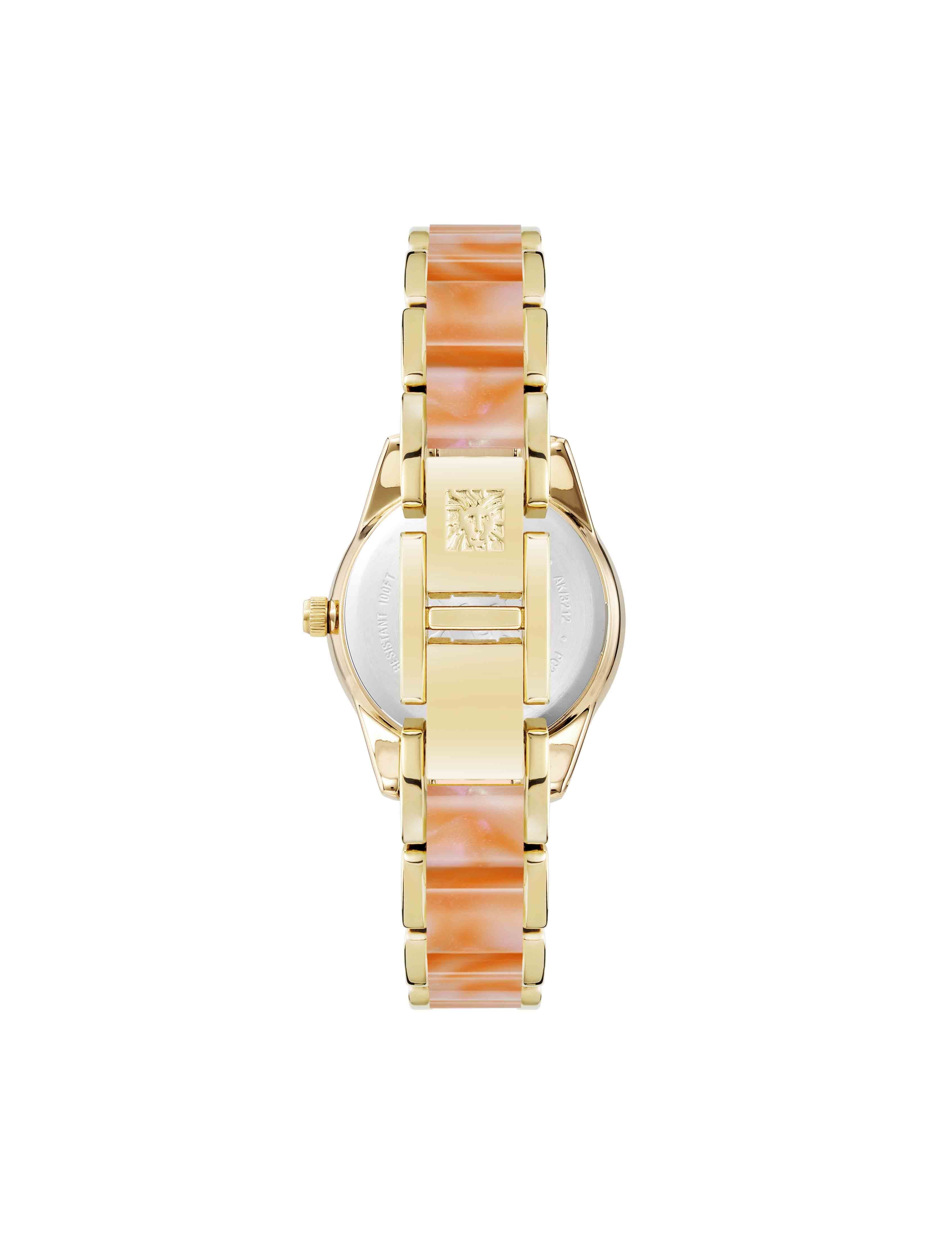 Pearlescent Resin Link Bracelet Watch - Anne Klein Peach/Gold-Tone