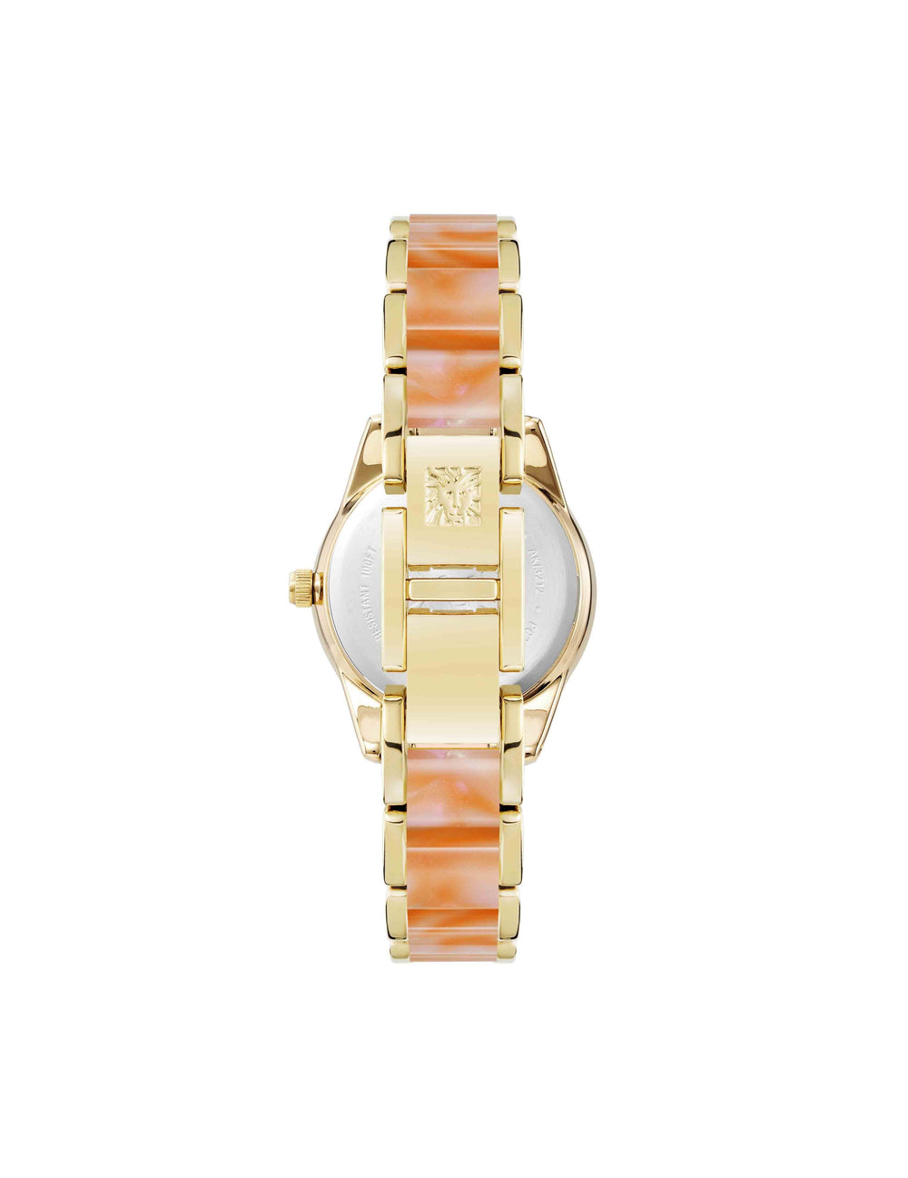 Pearlescent Resin Link Bracelet Watch - Anne Klein Peach/Gold-Tone