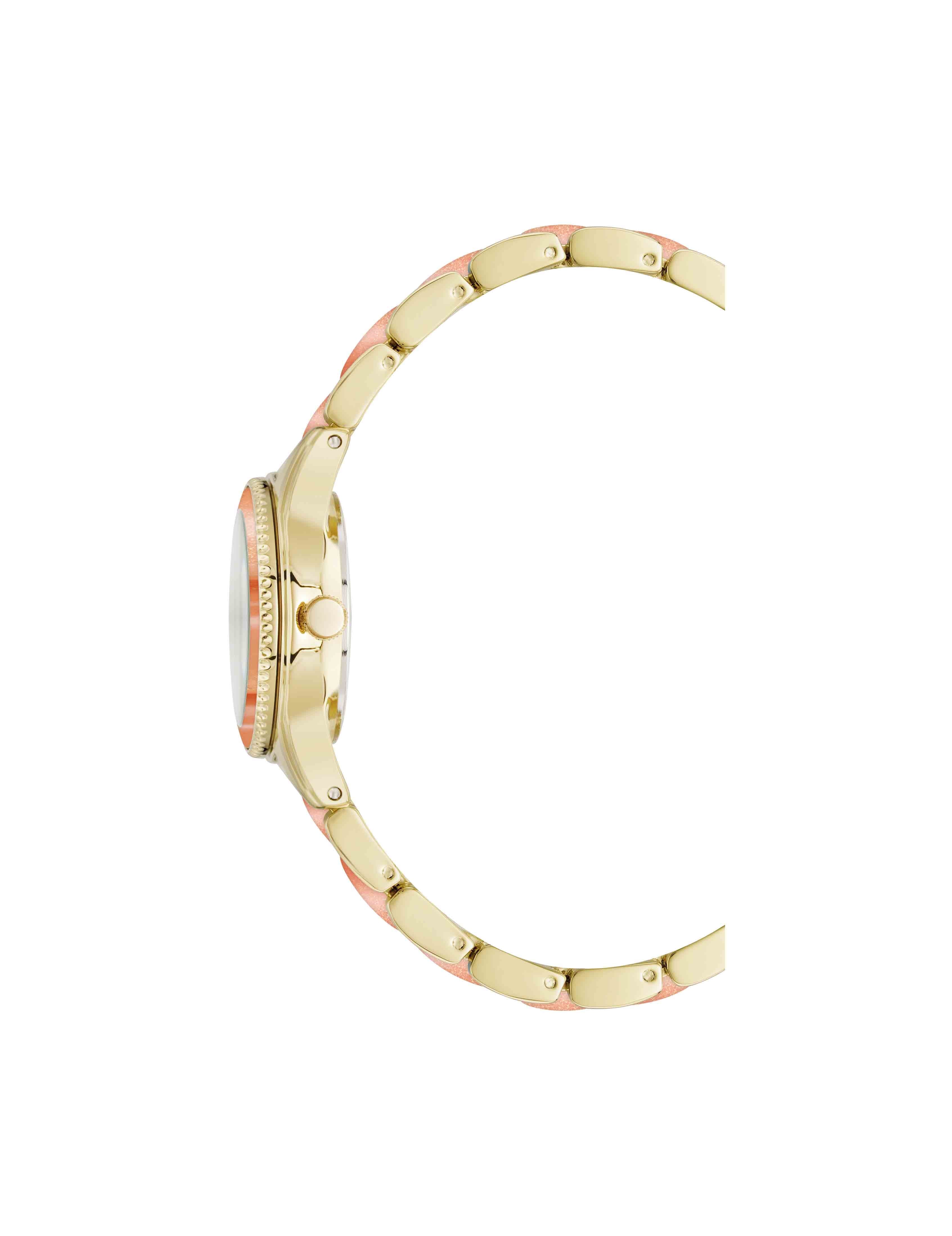 Pearlescent Resin Link Bracelet Watch - Anne Klein Peach/Gold-Tone