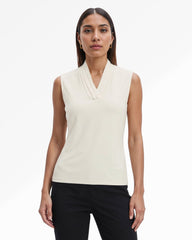 V-Neck Triple Pleat Sleeveless Top - Anne Klein Anne White