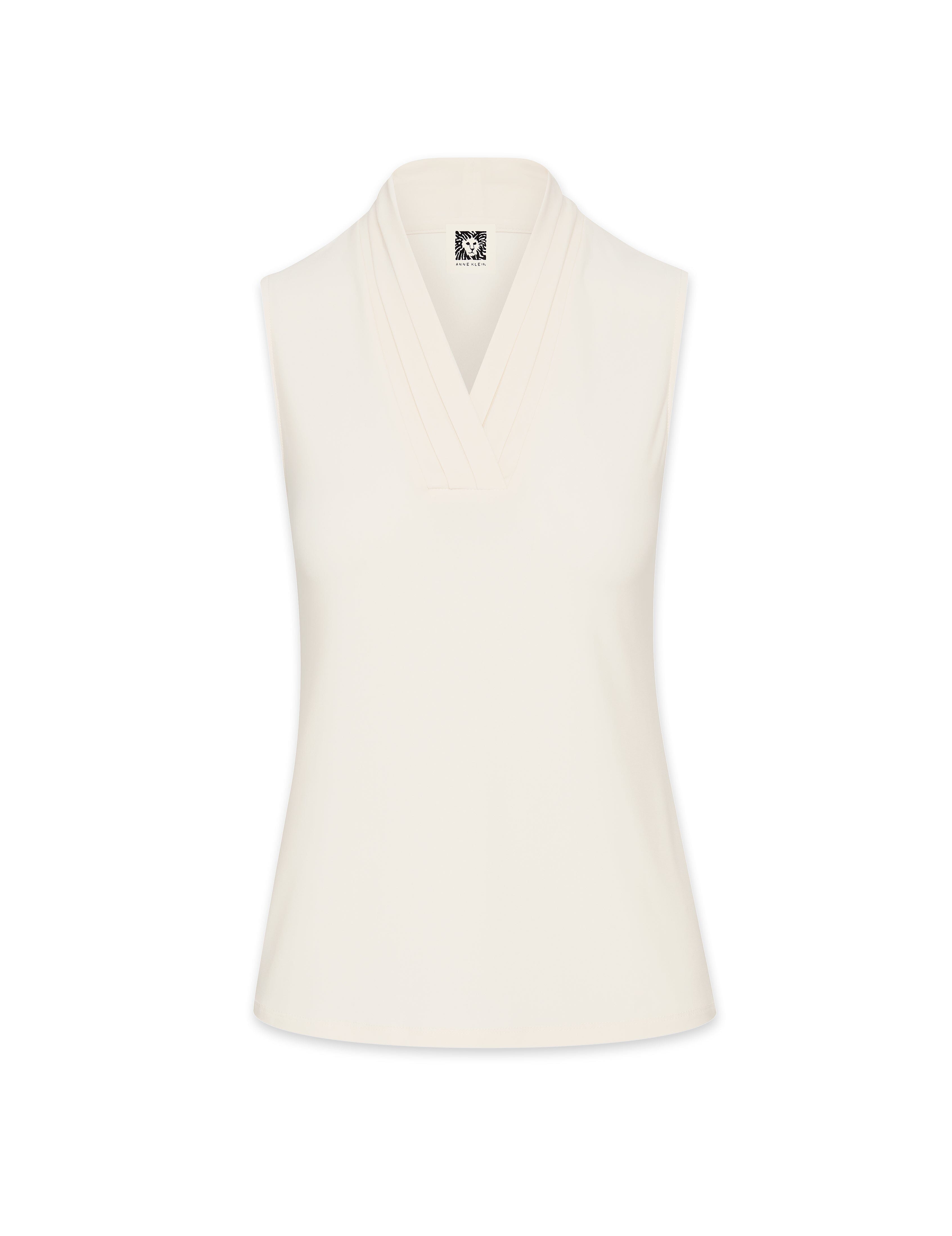 V-Neck Triple Pleat Sleeveless Top - Anne Klein Anne White