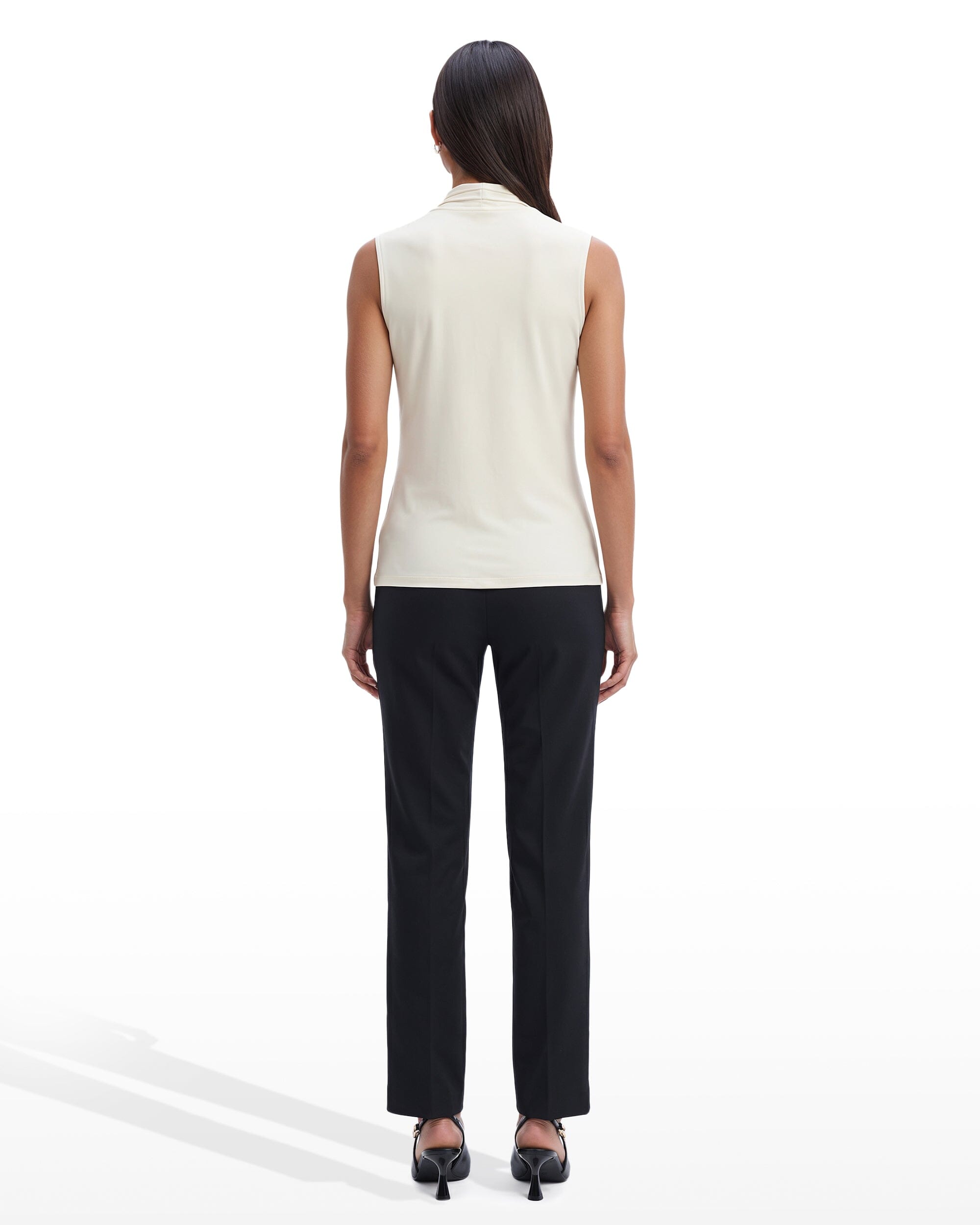 V-Neck Triple Pleat Sleeveless Top - Anne Klein Anne White