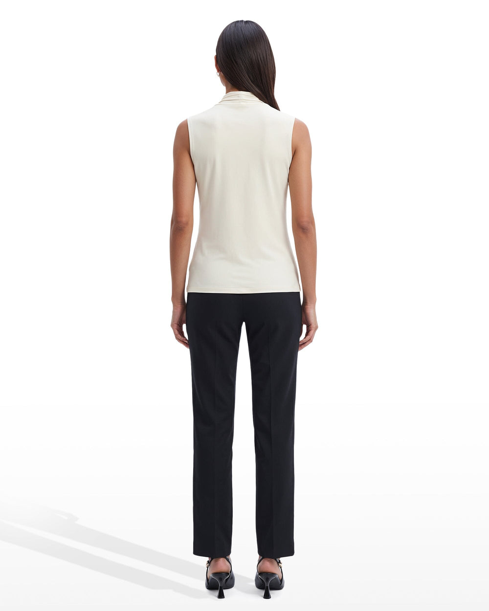 V-Neck Triple Pleat Sleeveless Top - Anne Klein Anne White