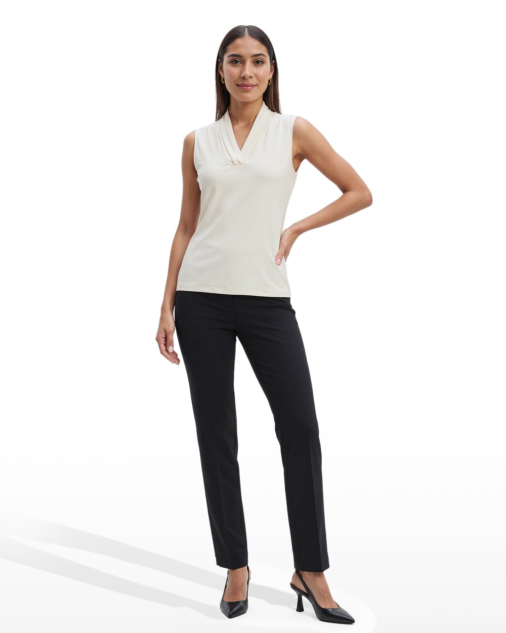 V-Neck Triple Pleat Sleeveless Top - Anne Klein Anne White