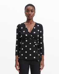 Printed Faux Wrap Top in Polka Dot - Anne Klein Anne Black&Anne White