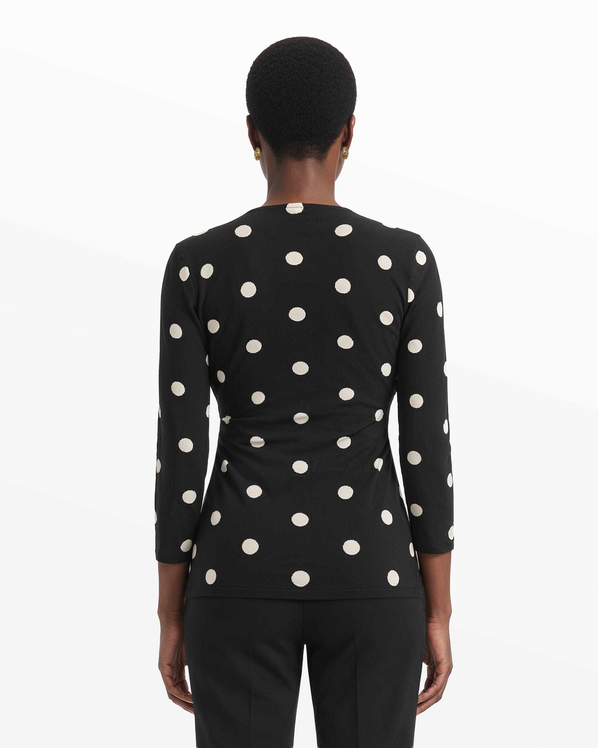 Printed Faux Wrap Top in Polka Dot - Anne Klein Anne Black&Anne White