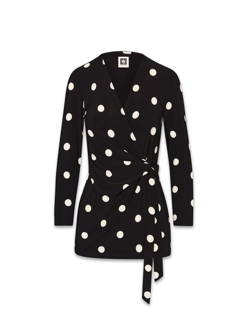 Printed Faux Wrap Top in Polka Dot - Anne Klein Anne Black&Anne White