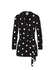 Printed Faux Wrap Top in Polka Dot - Anne Klein Anne Black&Anne White