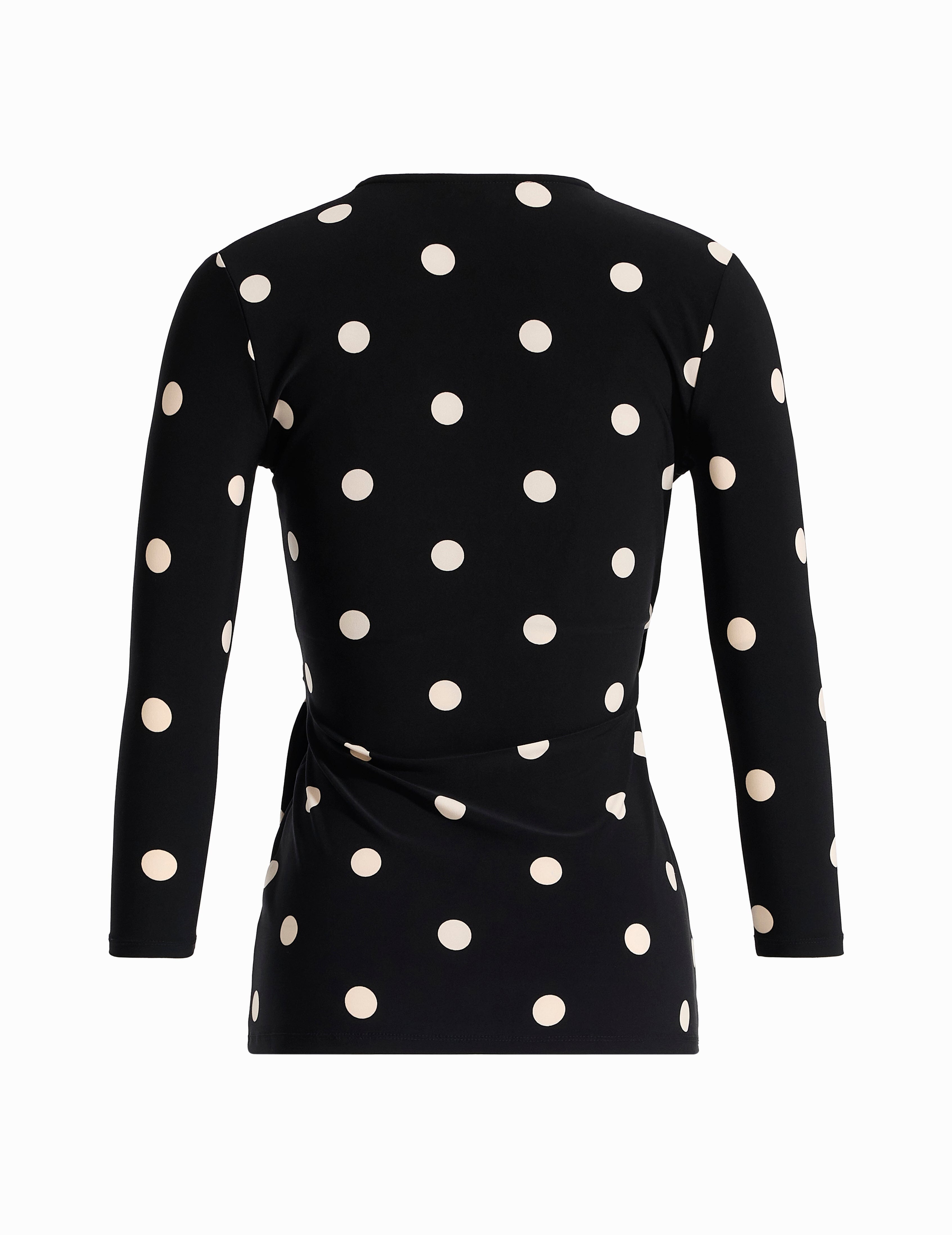 Printed Faux Wrap Top in Polka Dot - Anne Klein Anne Black&Anne White