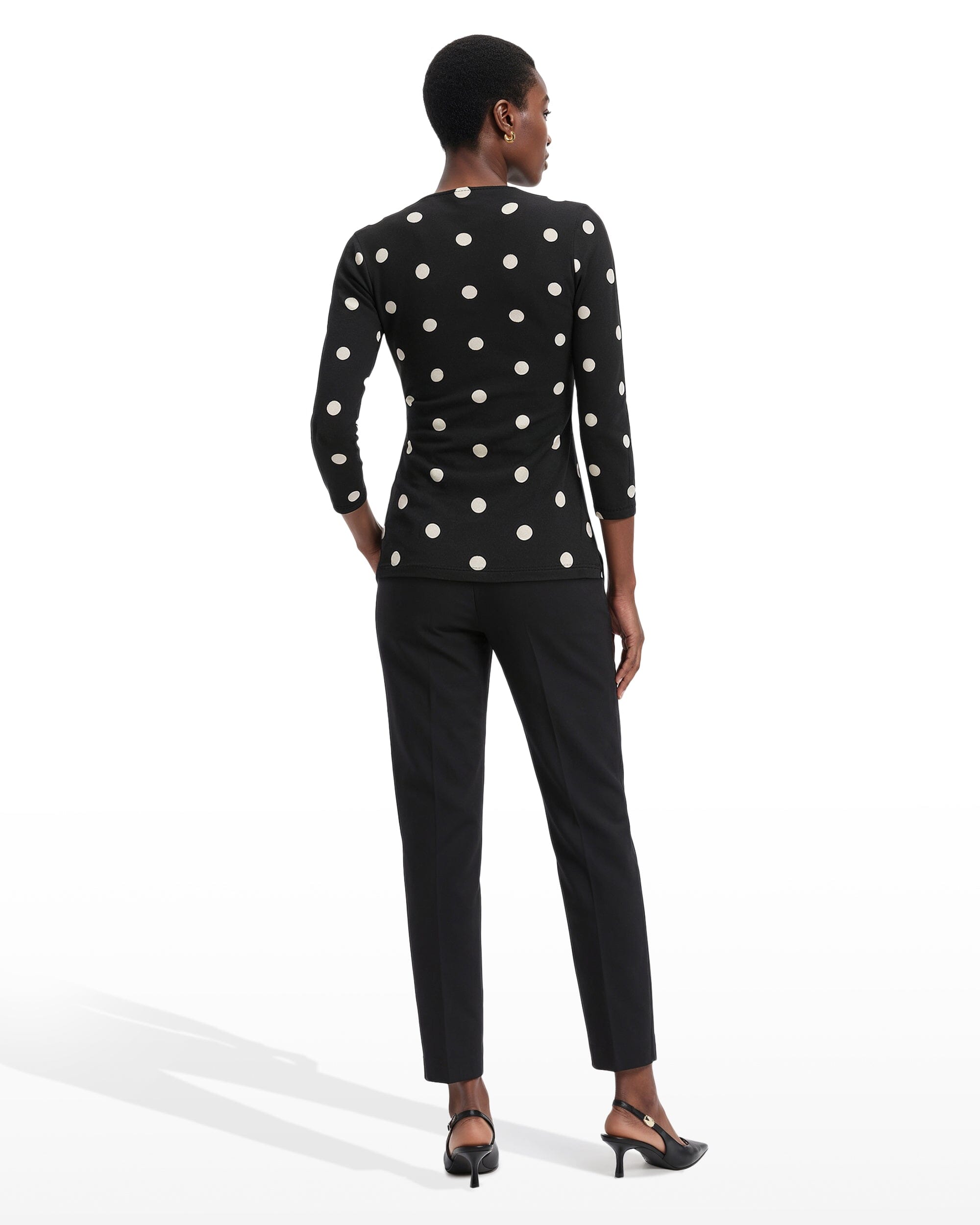 Printed Faux Wrap Top in Polka Dot - Anne Klein Anne Black&Anne White